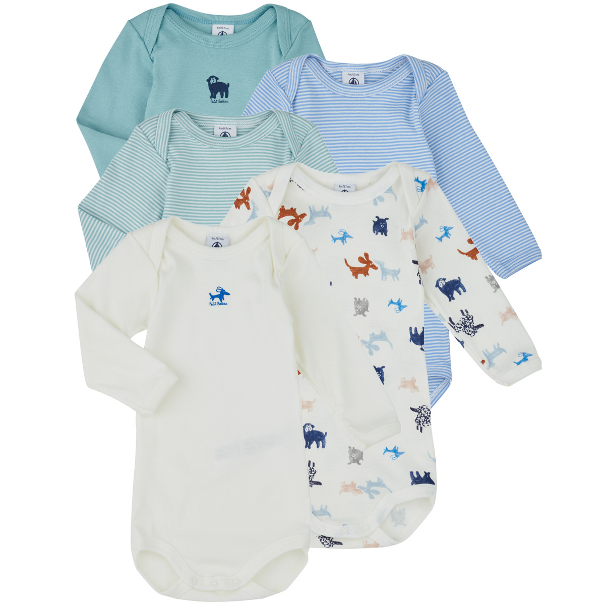Petit Bateau - 5 BODIES US ML - Blue