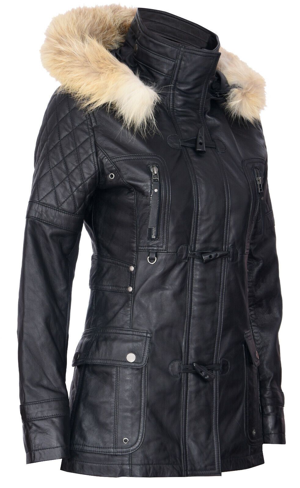 Infinity Leather Quilted Leather Hooded Parka Jacket-Northampton