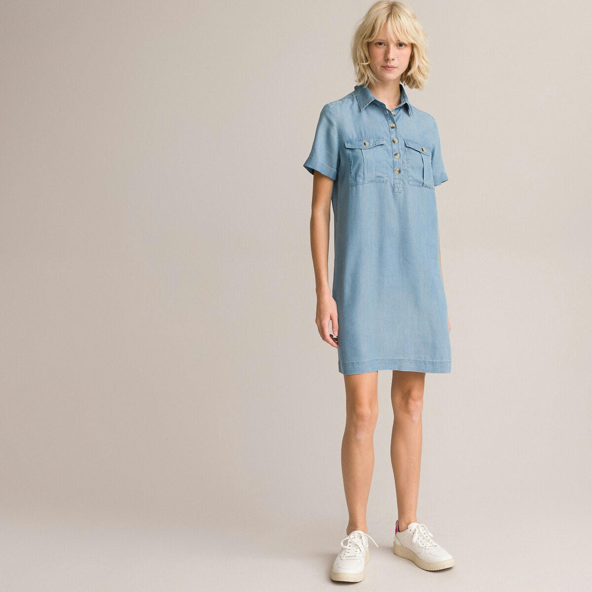 Robe droite courte en denim léger lyocell