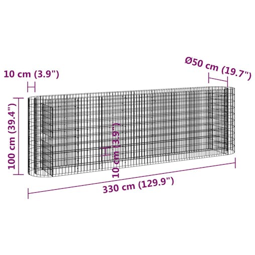 NNEVL Gabion Raised Bed Galvanised Iron 330x50x100 cm