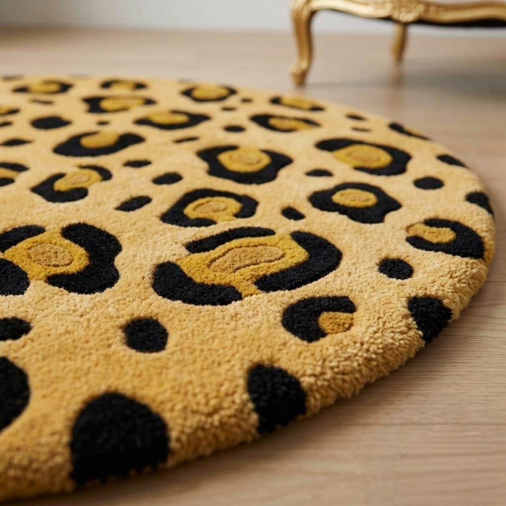 Leopard Print Area Rug, Black & Mustard Handmade Tufted Wool Rug, Organic Modern Living Room Rug, Plush Statement Carpet