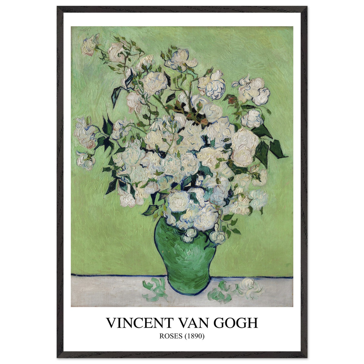 Artfulprints Poster met Lijst Vincent van Gogh - Roses  - 70x100 cm - Groen