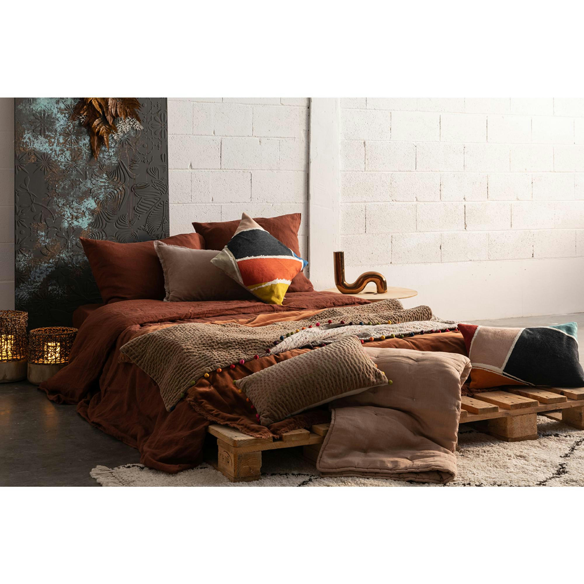 ZEFF - Jeté stonewashed  en lin sable 180 x 260