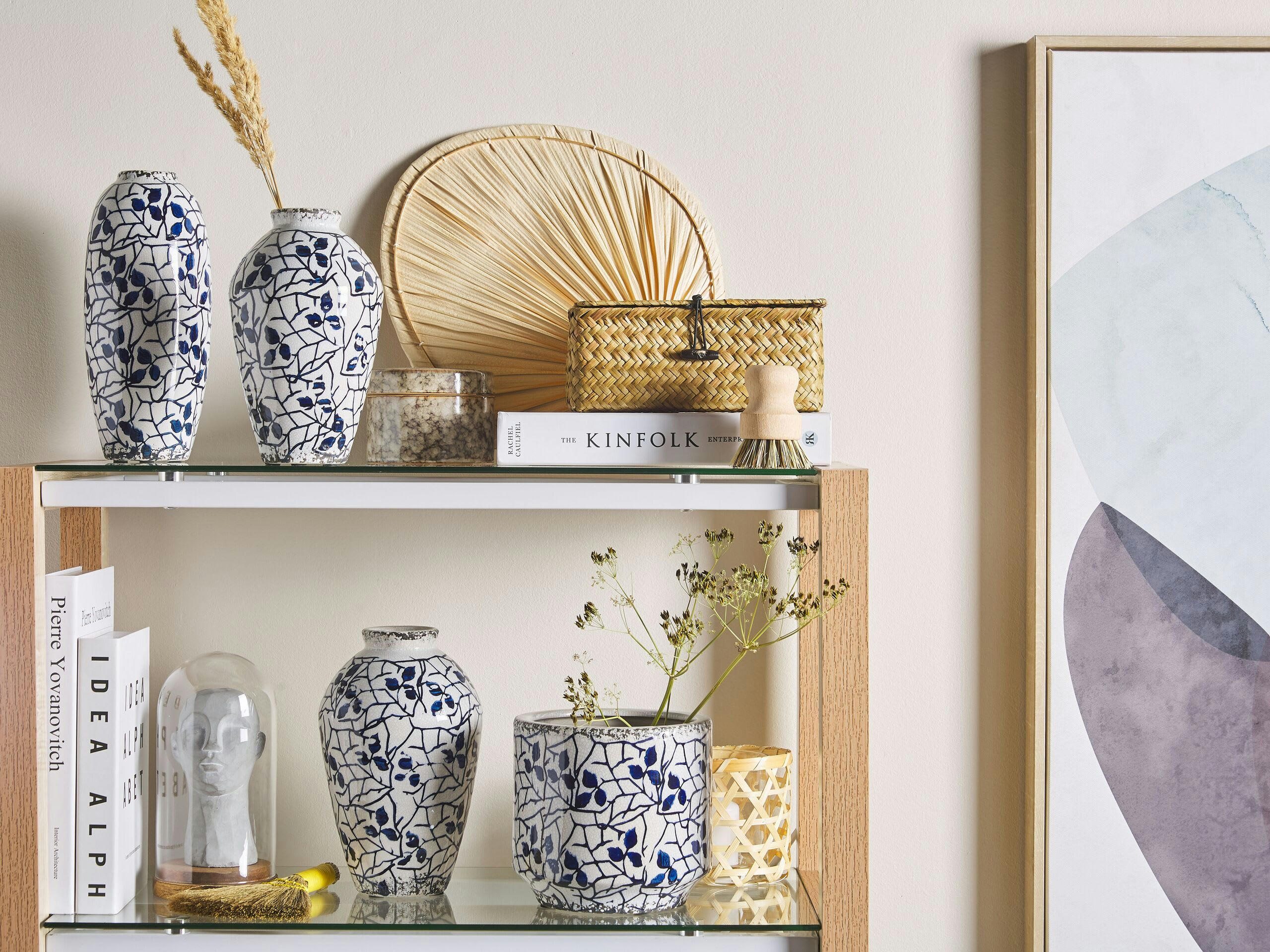 MALLIA - Vase à fleurs blanc et bleu marine 22 cm