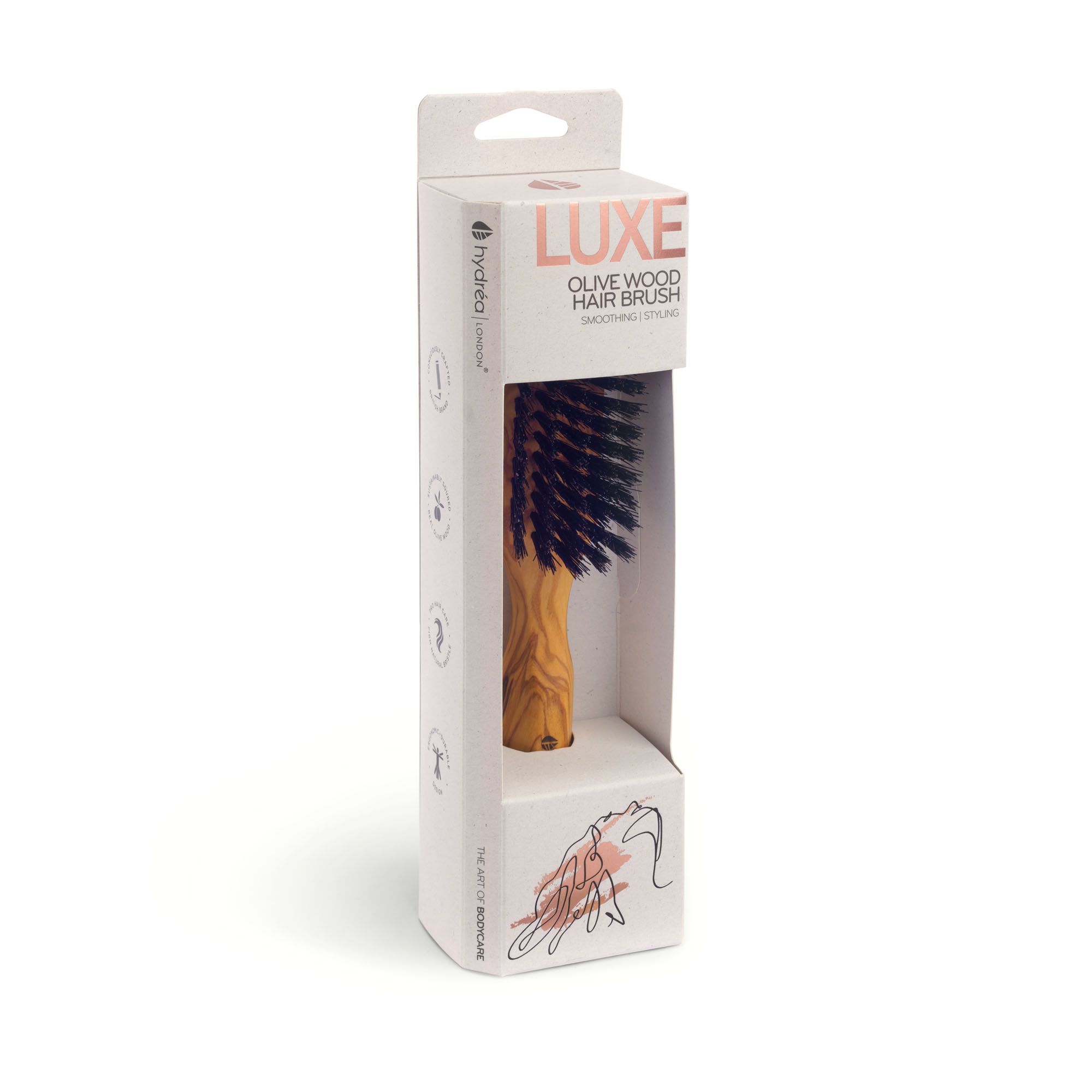Hydrea London Luxe Olive Wood Hair Brush with Boar Bristles for Smooth Styling