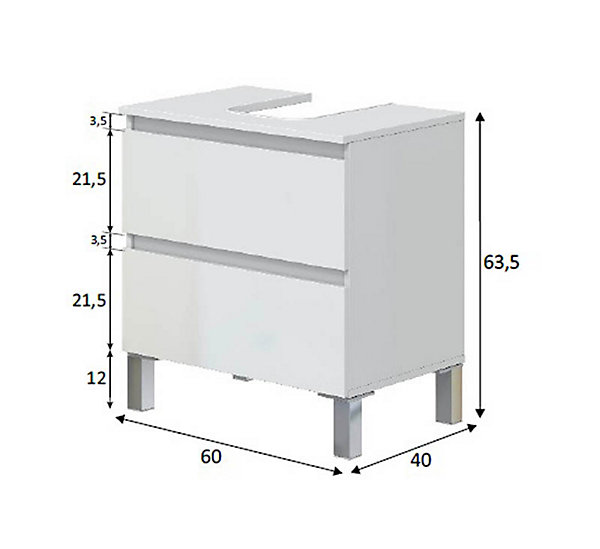 Meuble de salle de bain sous évier 60 cm avec 2 tiroirs coloris blanc- Longueur 60 x Profondeur 40 x Hauteur 63 cm