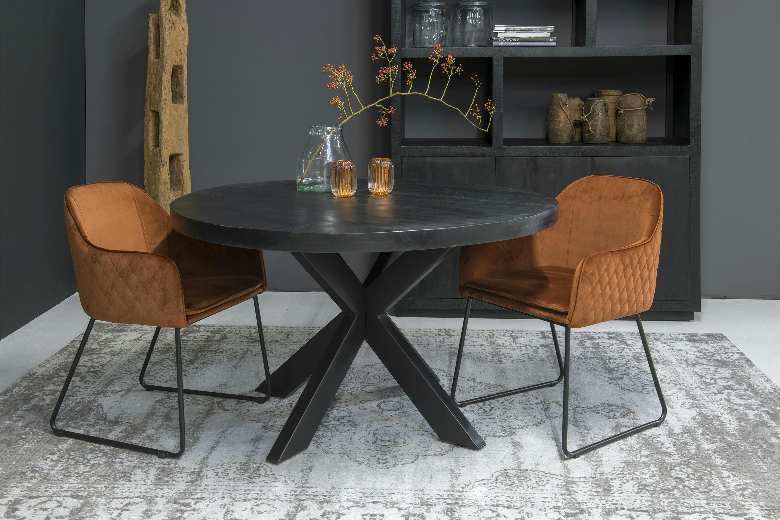 UZES - UZES-Table à manger ronde 8 personnes D150 cm,Spider et Manguier noir