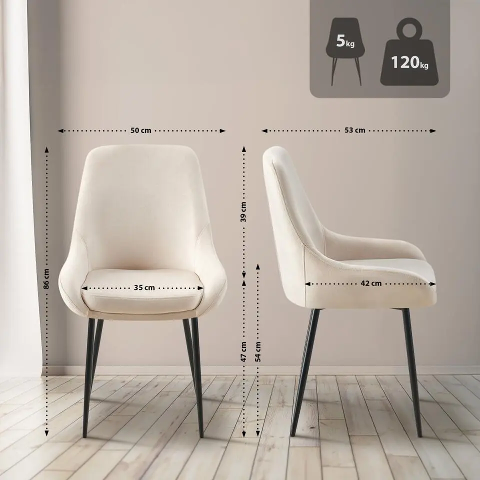 CLP Set van 2 Eetkamerstoel Elmira zwart Frame - Fluweel - creme