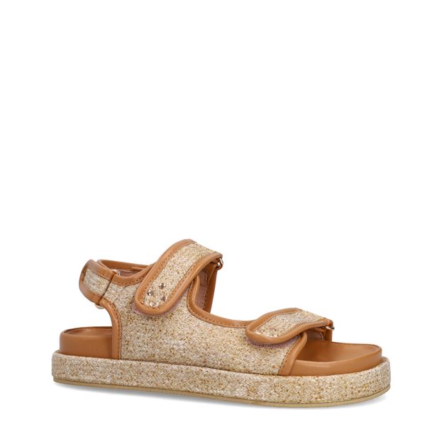 Beige raffia sandalen
