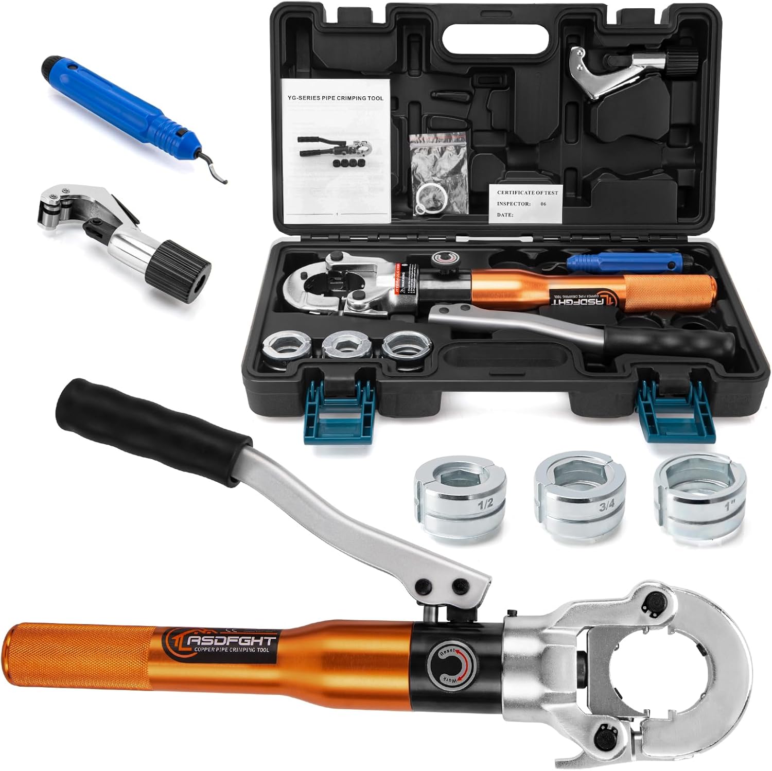 Copper Pipe Crimping Tool - with 1/2, 3/4, 1 Jaws, Copper Tube Fittings Hydraulic Pipe Crimping Tool for Pro Press, Viega Copper Pipe Fittings
