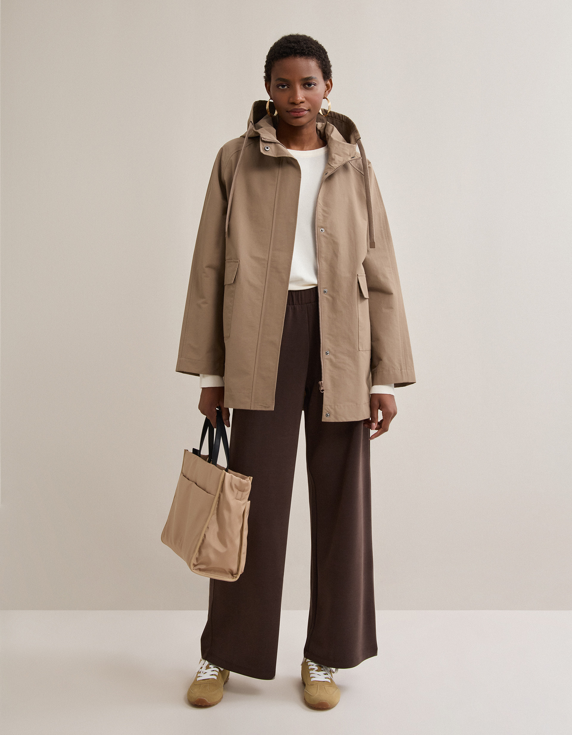 Parka Capuz, Mulher, Bege Escuro