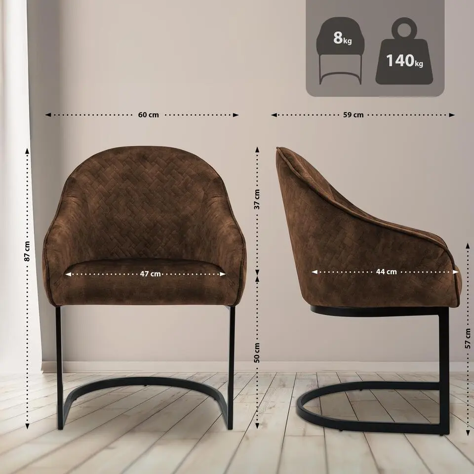 CLP Eetkamerstoel Jarik zwart Frame - Fluweel - koffie