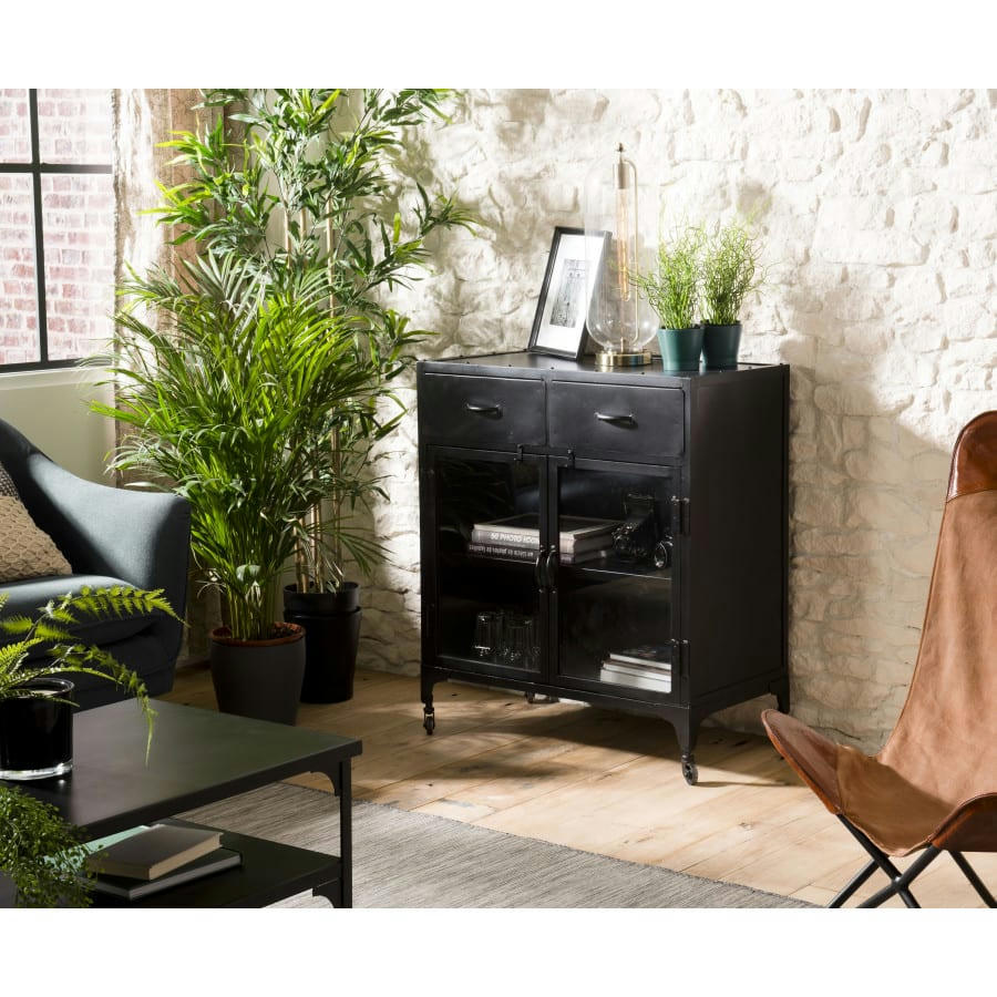 ROBIN - Buffet industriel 2 portes 2 tiroirs métal noir