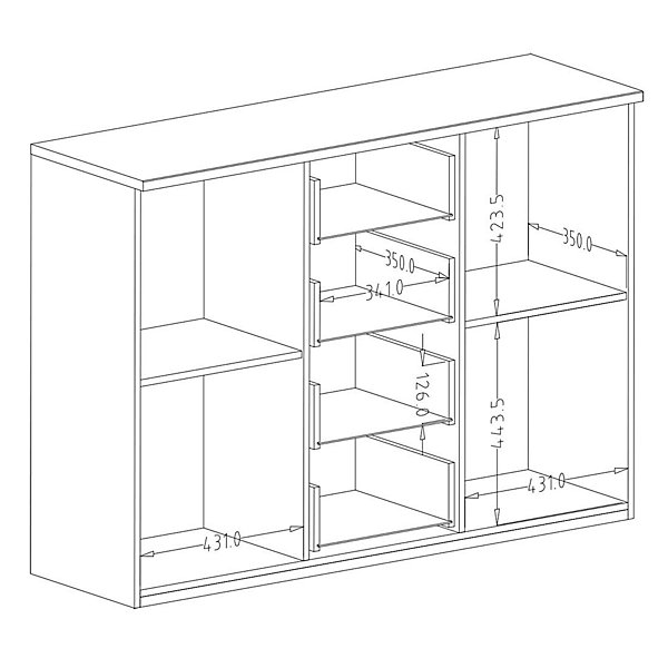 Commode design 2 portes et 4 tiroirs130 cmChene foncé et noirCollection FOX