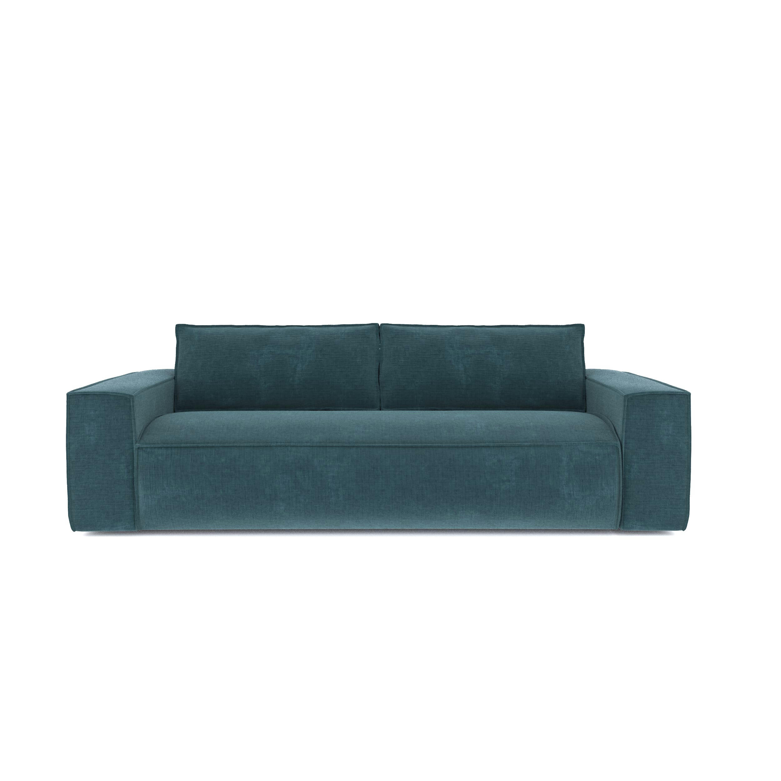 JOAN - Canapé convertible express dunlopillo velours texturé bleu océan 160cm