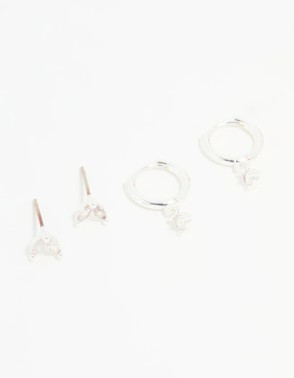 Silver Plated Brass Diamante Baguette Flower Hoop & Stud Earrings 4-Pack