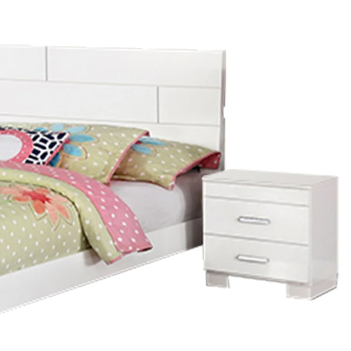 Contemporary 4 Piece Glossy Wooden Twin Bedroom Set, White