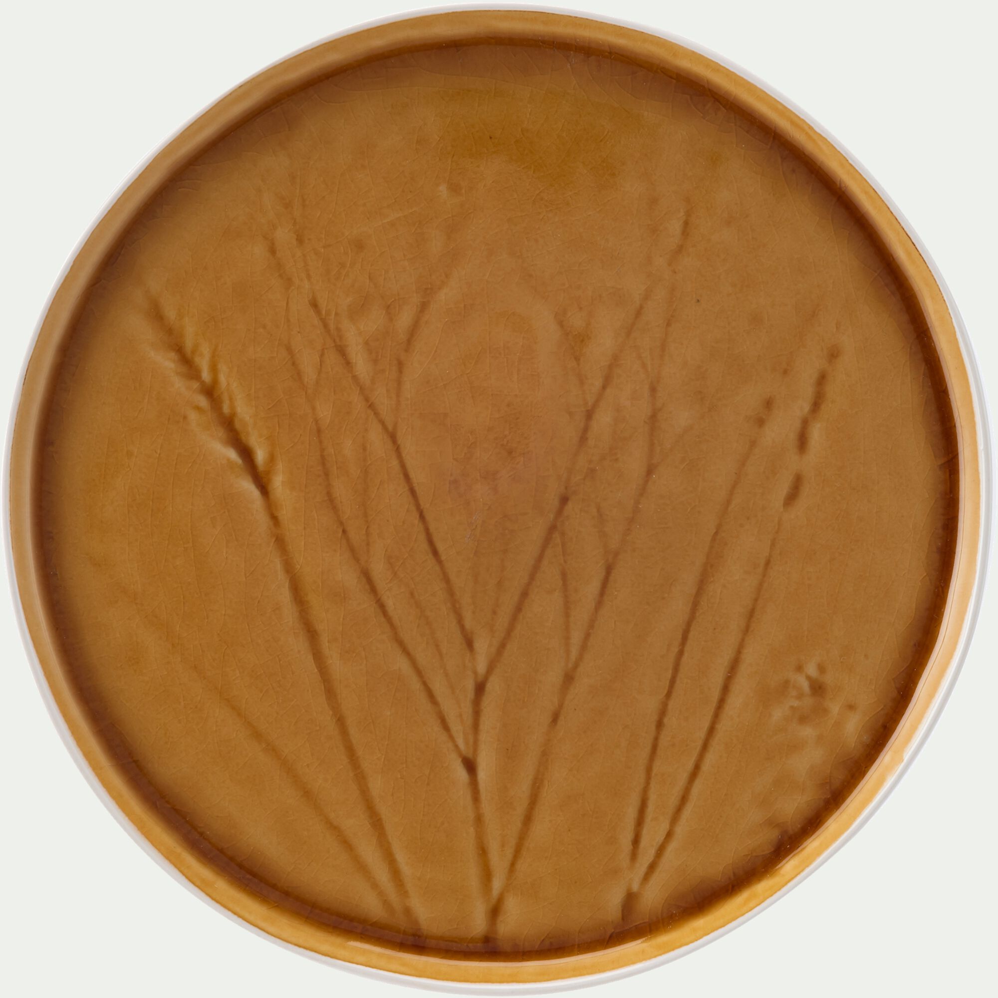 FLEOLE - Assiette plate impressions végétales en grès D26cm - jaune argan