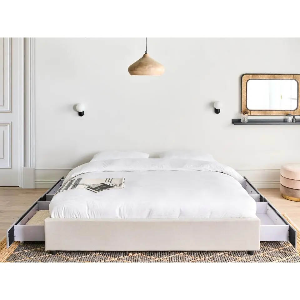 PRADES - Bed met opbergruimte - Lichtbeige - 180 x 200 cm - Polyester