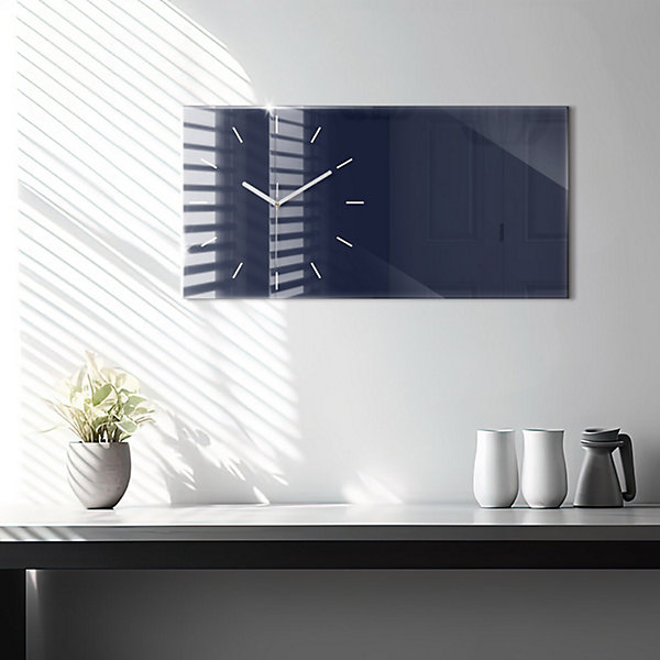 Horloge murale Wallfluent 60x30 cm Aiguilles blanches Bleu nuit 1 pcs