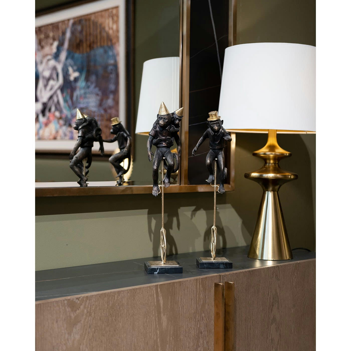 - Statuette singe de cirque en polyrésine marron et acier doré H48