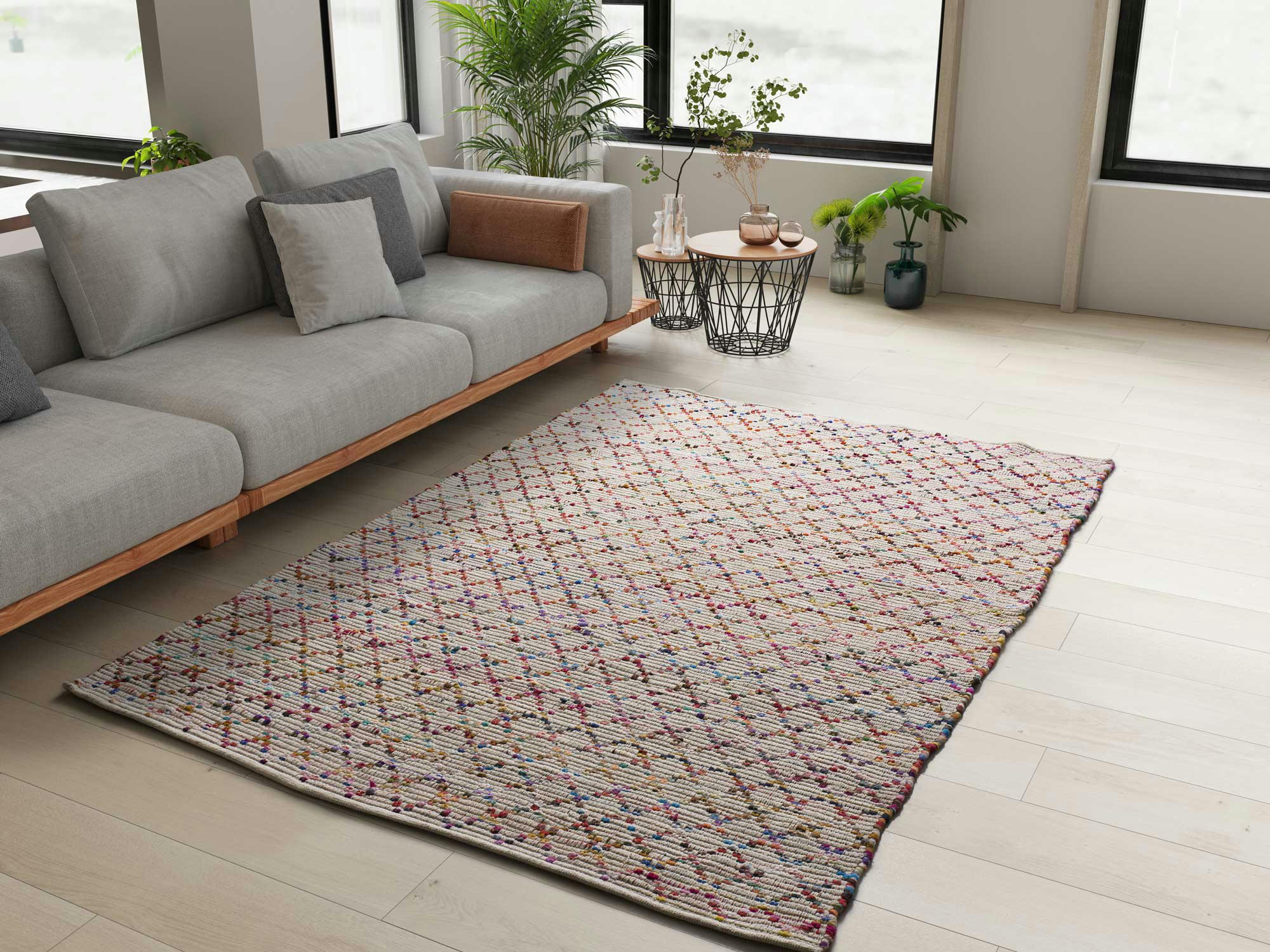 REUNITE - Tapis recyclé de style ethnique multicolore, 150X220 cm