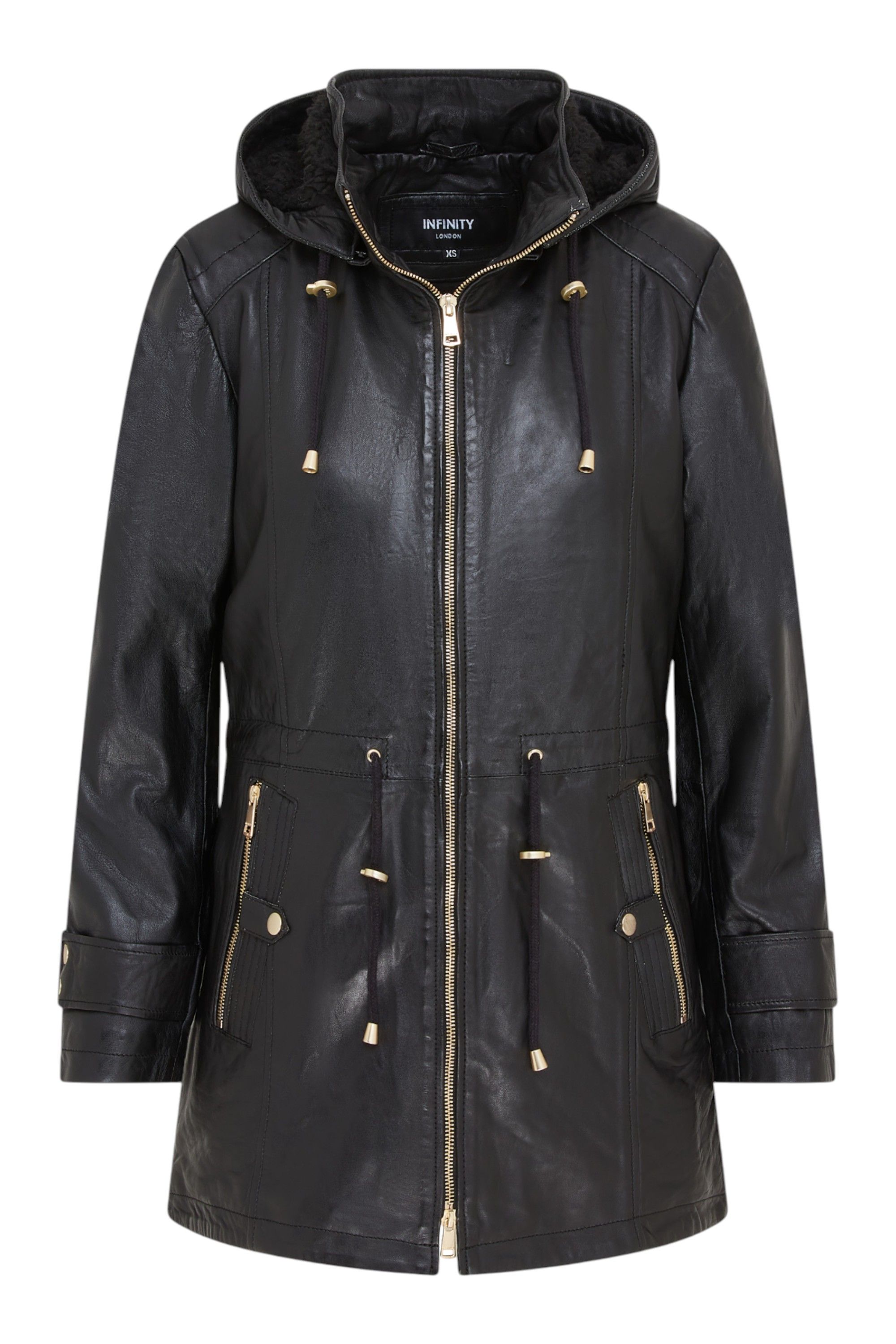 Infinity Leather Leather Parka Removable Borg Hooded Trench Coat - Emilia
