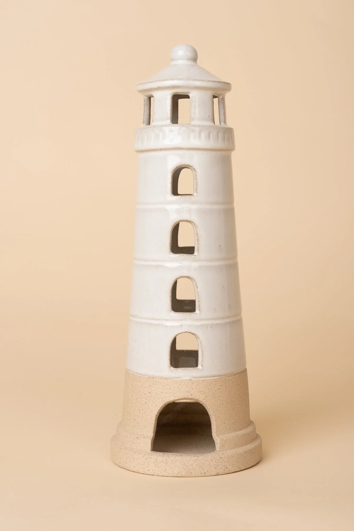 Large Natural Stoneware Lighthouse Ornament