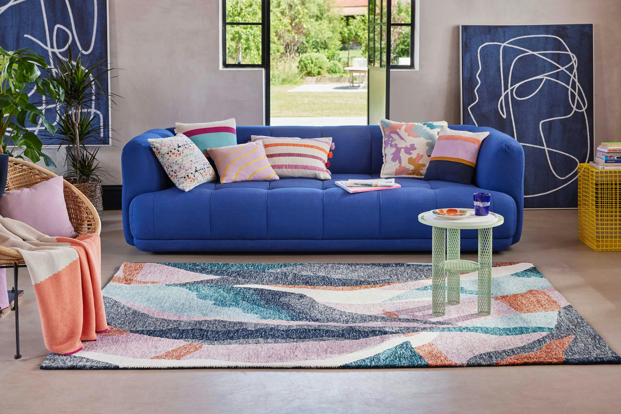 HILLS - Tapis fait main à poil ras motif abstrait multicolore 70x140