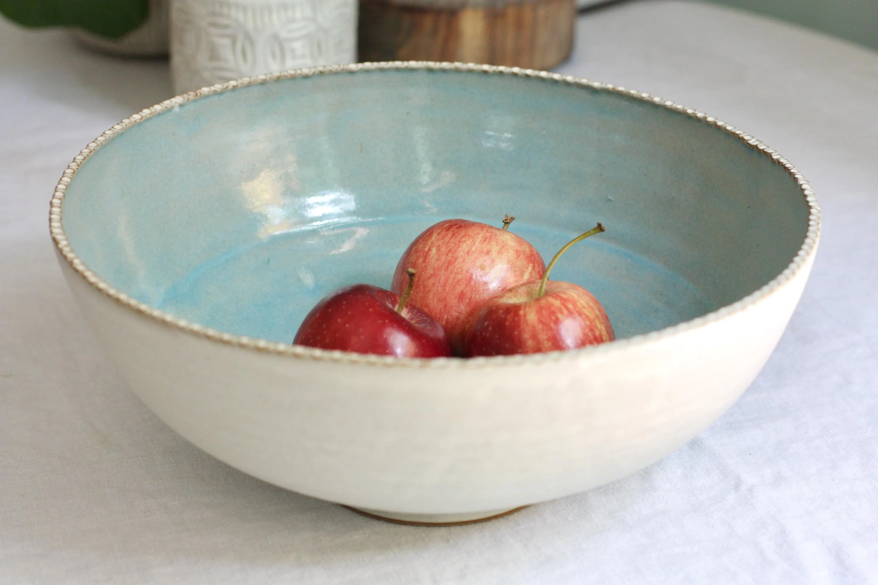 Blue and Matte White Bowl: Handmade Serving Dish, original artwork