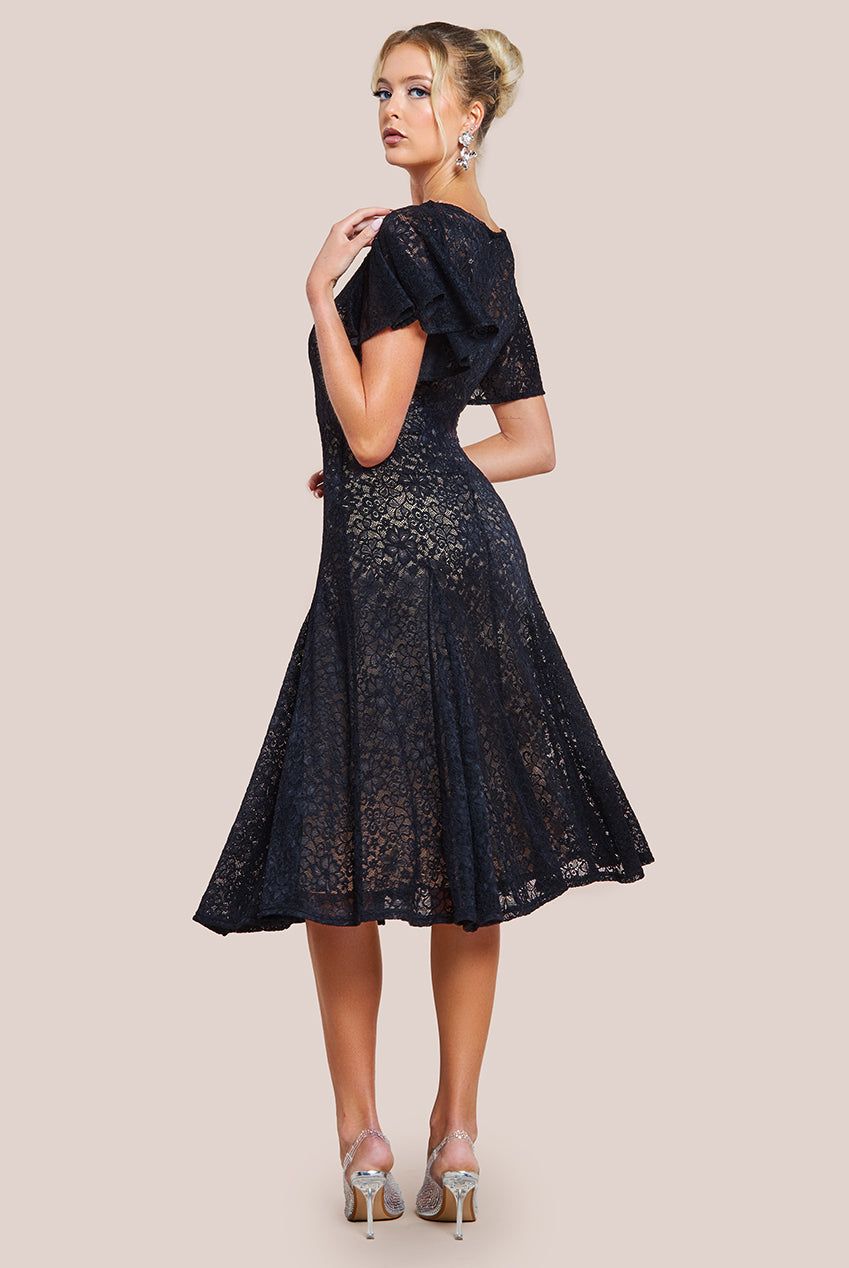 Goddiva Flutter Sleeve Lace A-Line Midi Dress