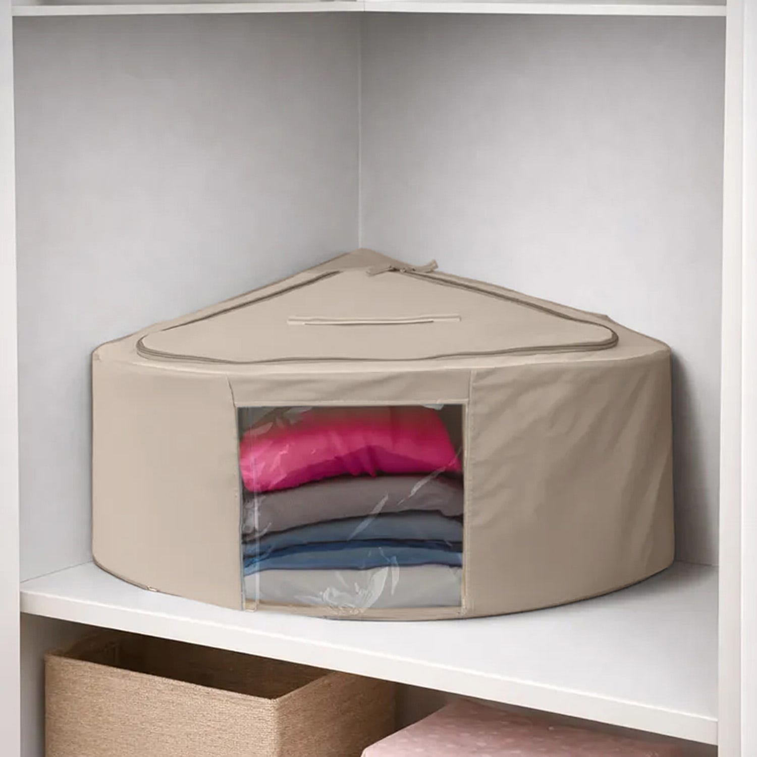 Scatola armadio angolare 63x28x48 cm doppia cerniera tortora