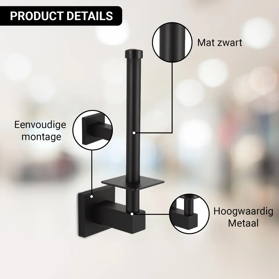 VDN Stainless Reserverolhouder - Zwart - Reserverolhouder hangend