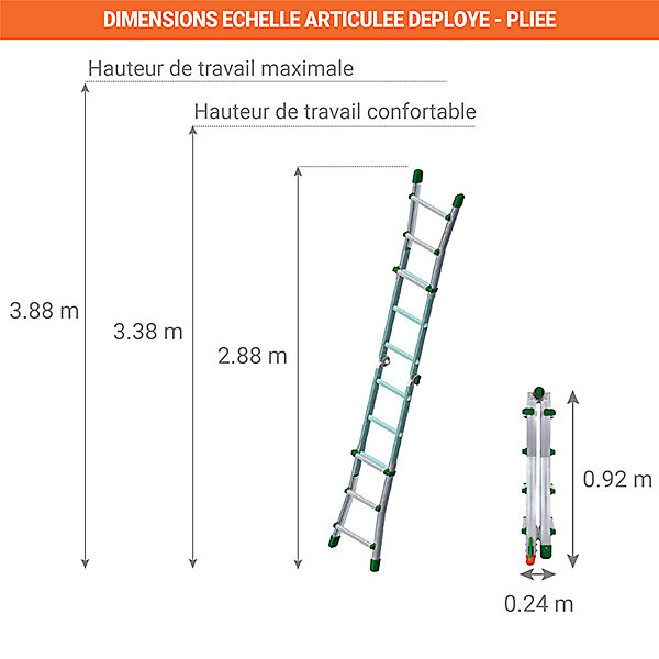 Echelle télescopique de 2.88 m de long - 4 x 3 barreaux - BK/1