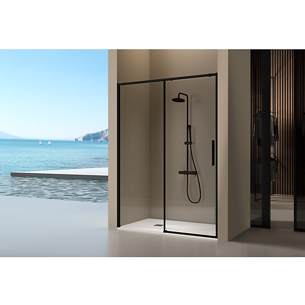 Paroi de douche fixe   porte coulissante DELTA noir mat 168-170.6 cm