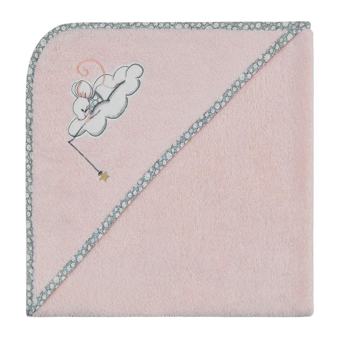 MOUSKETTE - Cape de bain brodée 450gr/m²  rose  75x75 cm