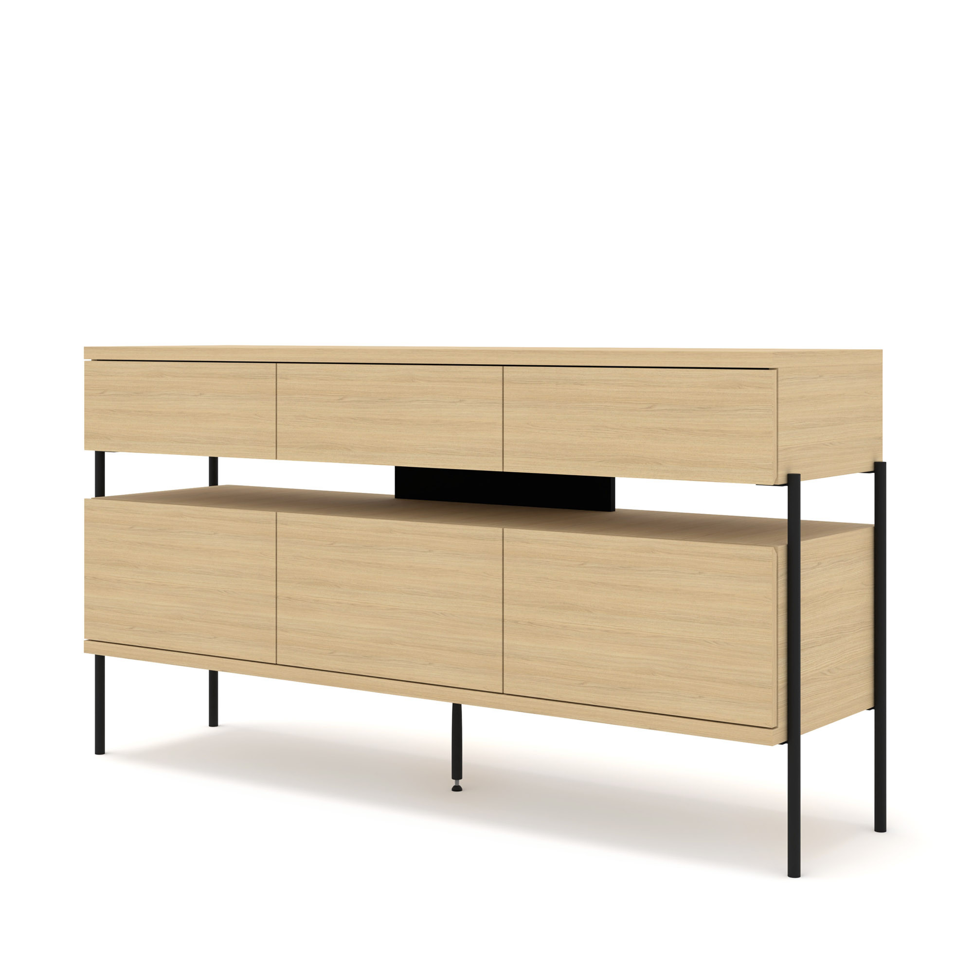 Komoda PUFFIN 154 cm 3D3S dąb naturalny fornir lakierowany metalowe nóżki