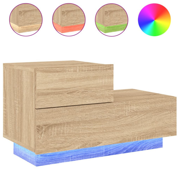 Szafka Nocna Stolik Komoda Brązowa z LED Do Sypialni 70x36x40,5 cm