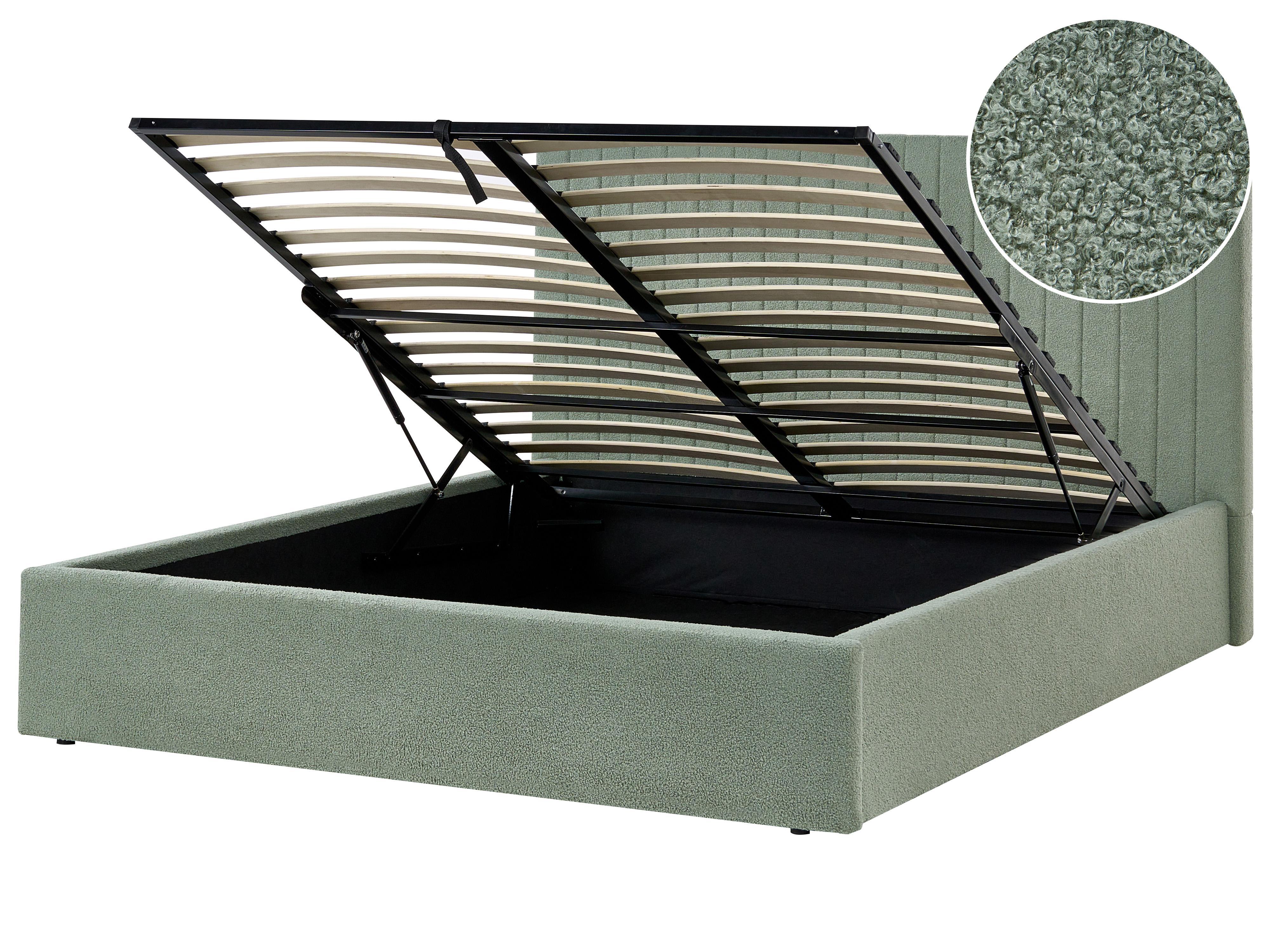 Ottoman Bed Boucle VION 160 x 200 cm (EU King Size) Green