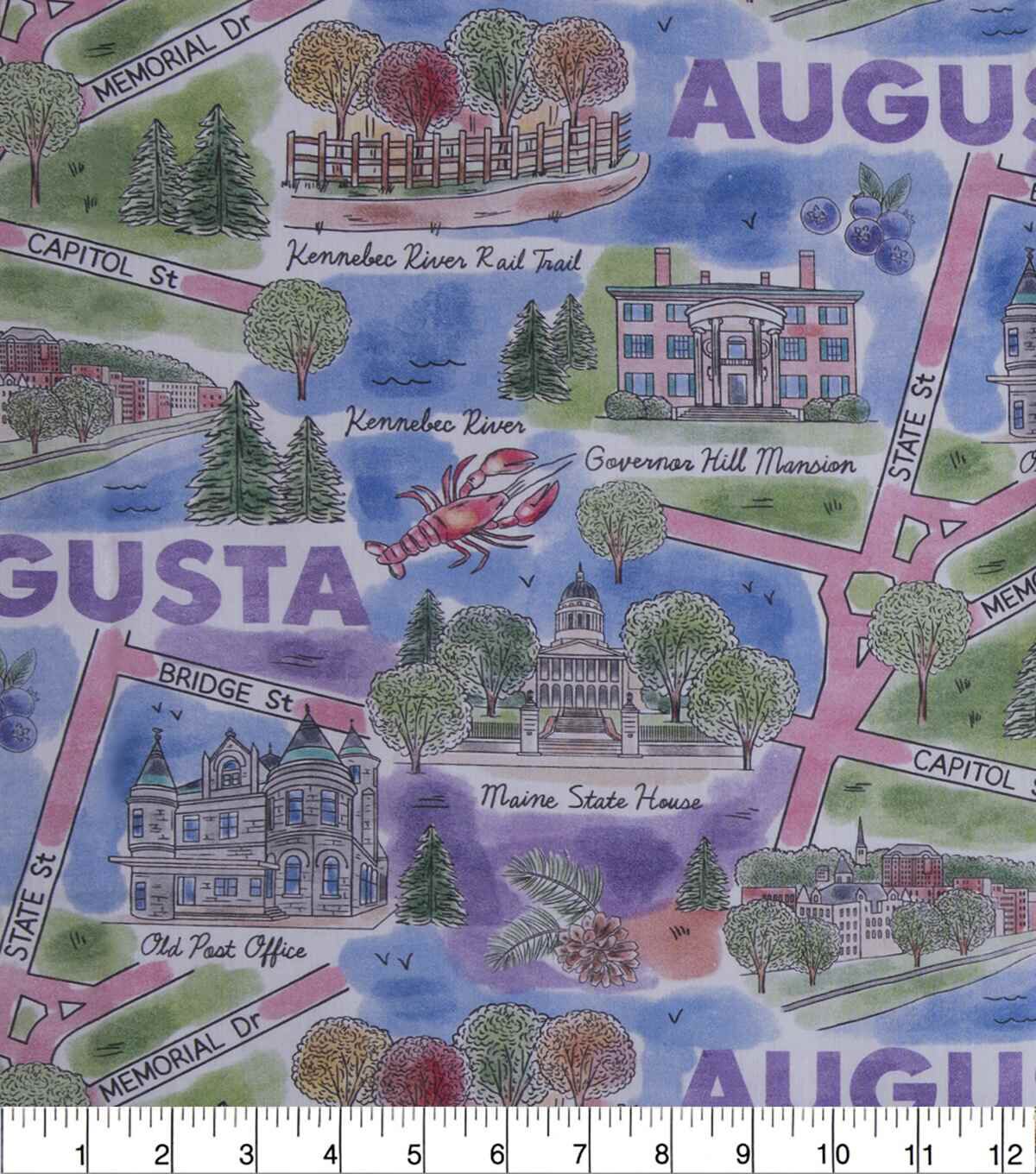 Augusta Maine City Pride Cotton Fabric