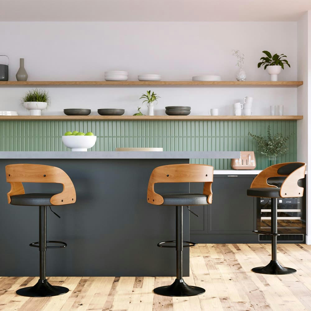 LOUIS - Chaise de bar réglable 62/84 cm en cuir synthétique noir