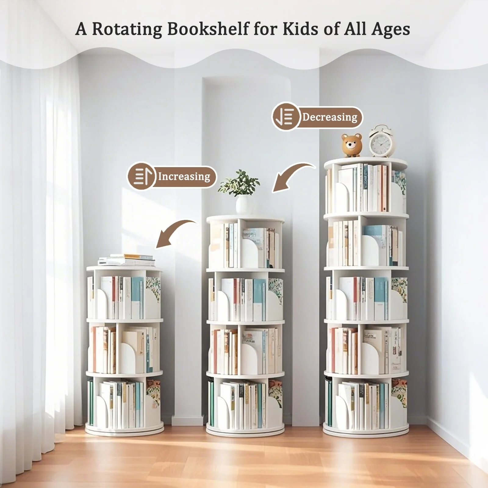 Small Space Rotating Bookshelf Tower