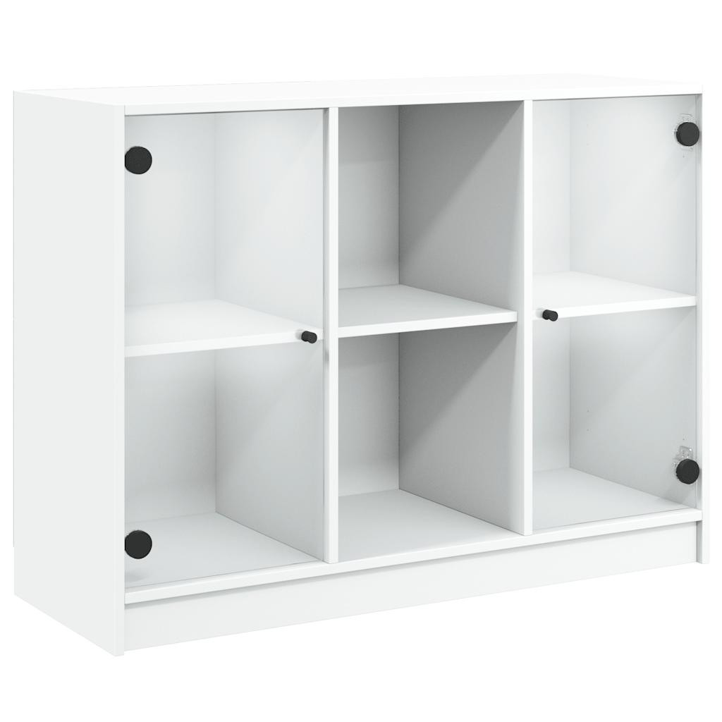 Szafka Biała z Drzwiami Szklanymi 102x37x75.5 cm do Salonu Pokoju