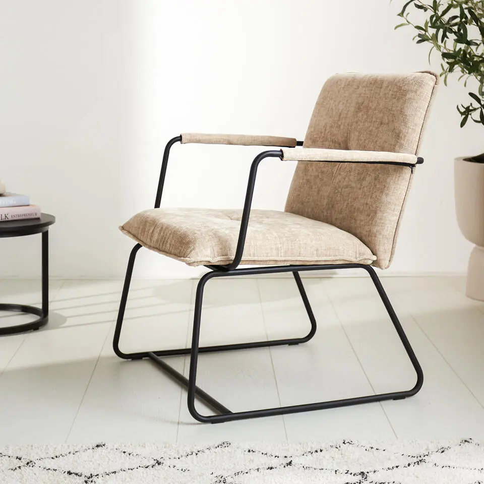 Fauteuil Hailey beige chenille - Stof - Beige