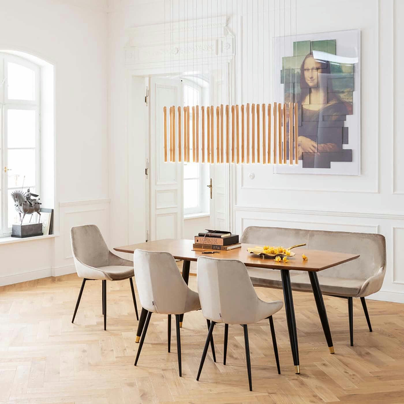 EAST SIDE - Chaise en velours beige et acier