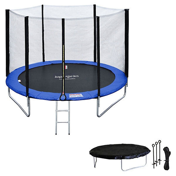 Pack Premium Trampoline 245cm réversible vert / bleu CANBERRA   filet, échelle, bâche et kit d'ancrage - HAPPY GARDEN