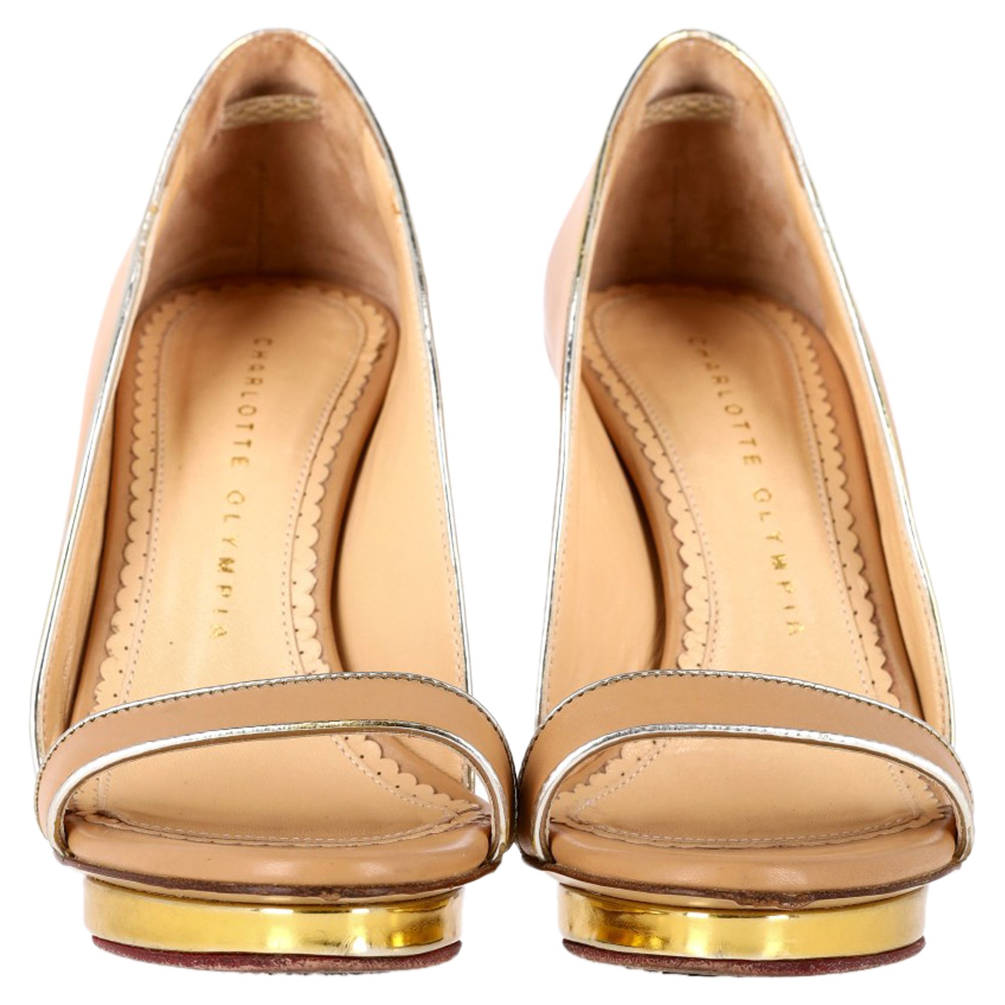 Charlotte Olympia Preloved Christine Open Toe Sandals in Beige Leather