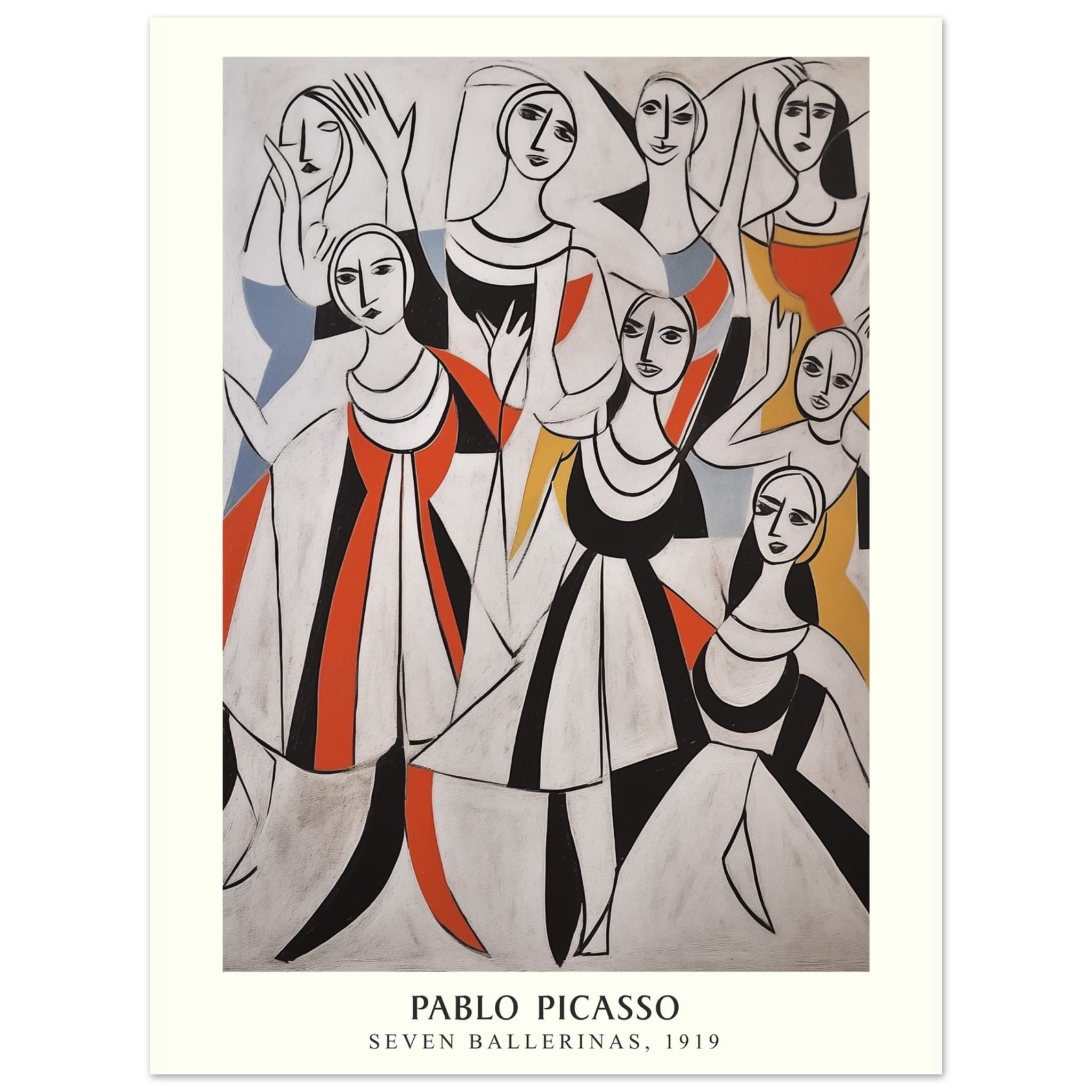 Artfulprints Poster Pablo Picasso - Seven ballerinas  - 30x40 cm - Meerkleurig