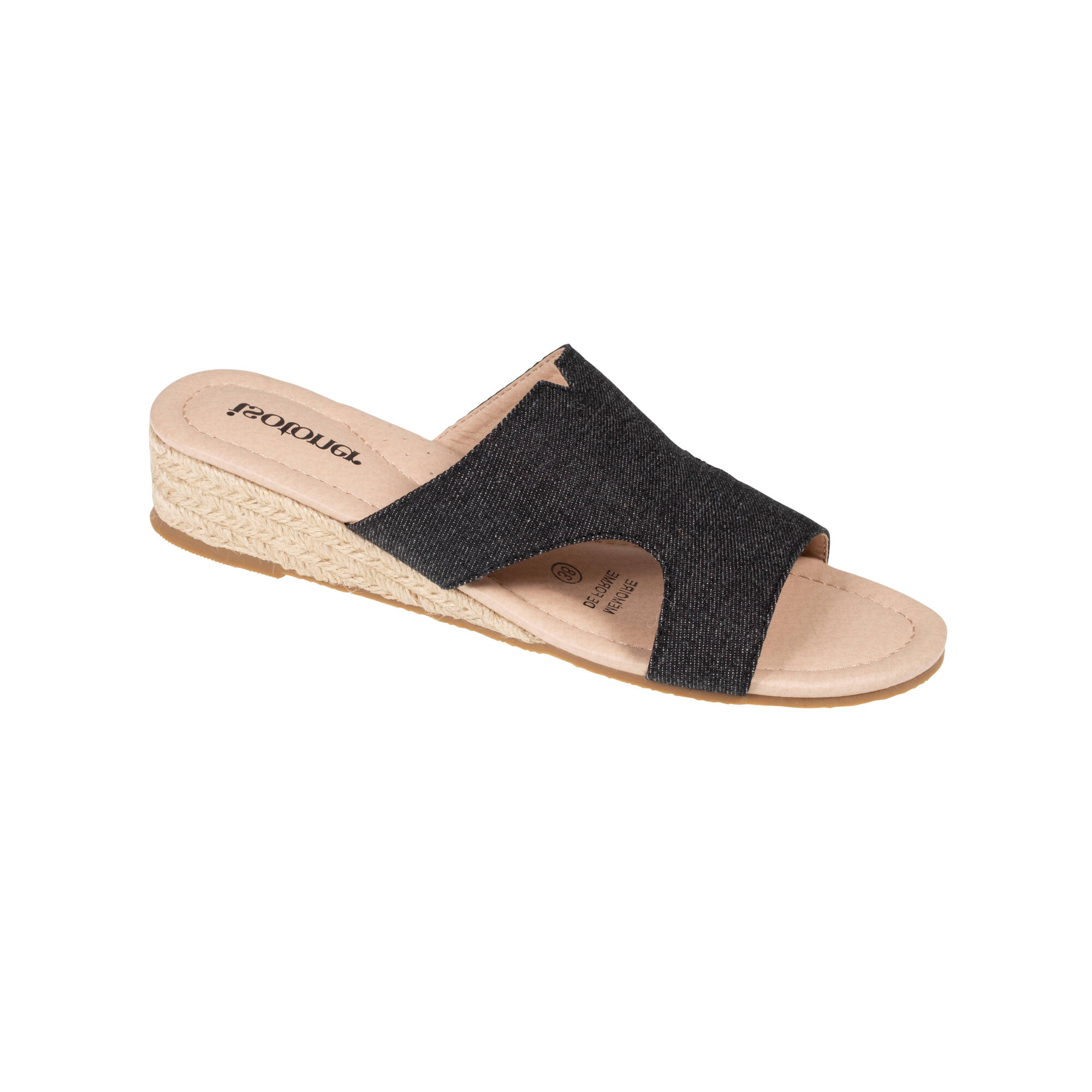 Mules à talon compensé en corde