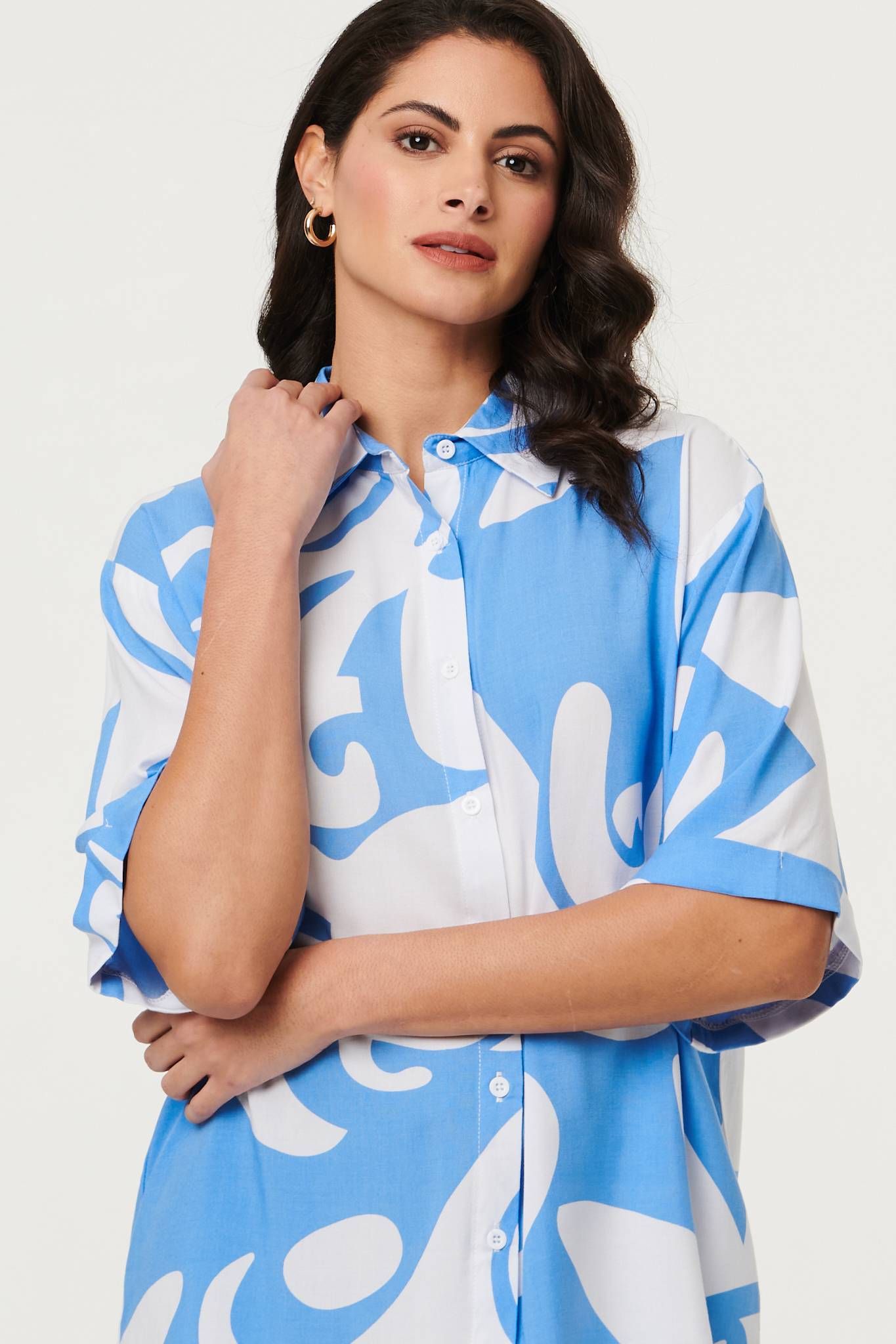 Izabel London Abstract Relaxed 1/2 Sleeve Shirt